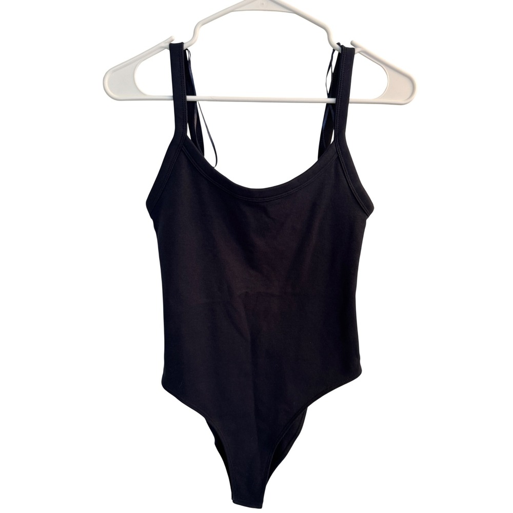 Zara Bodysuit Womens Large Black Ribbed‎ Scoop Neck Sleeveless 4424/301/401